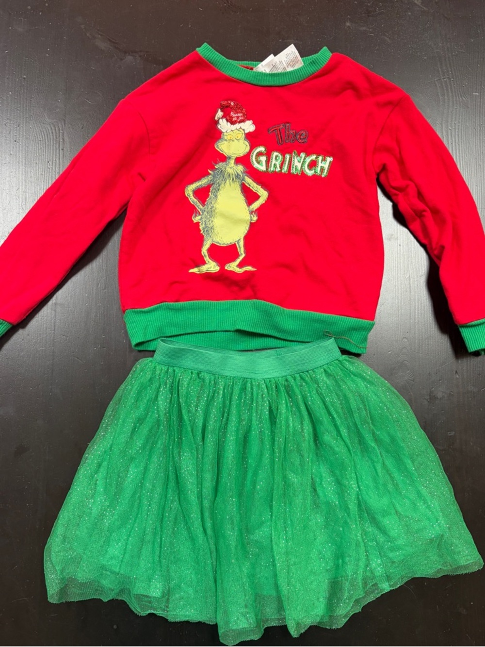 Red & Green Kids Costume Set - Festive Sweatshirt and Tulle Skirt